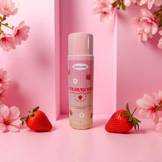 Brume fixatrice de maquillage longue tenue à la fraise